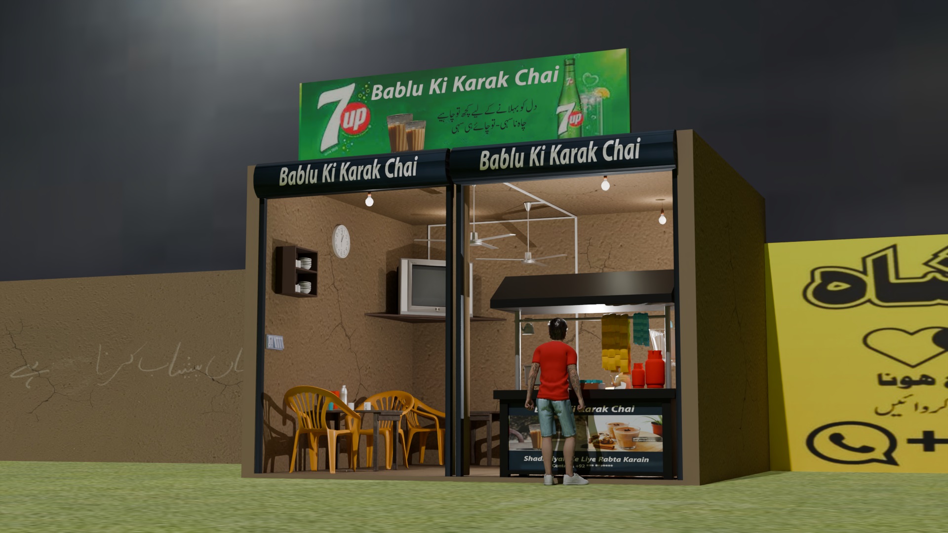 Desi Chai Dhaba - Game Ready Pakistani Tea Stall 3D Model Low-poly 3D model